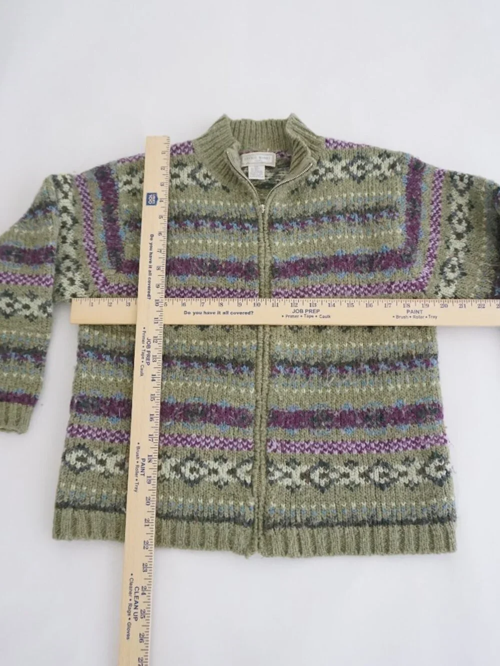 Vintage Studio Works Green Fair Isle Knit Zip Cardigan Nordic Pattern Petite PM - Picture 3 of 10